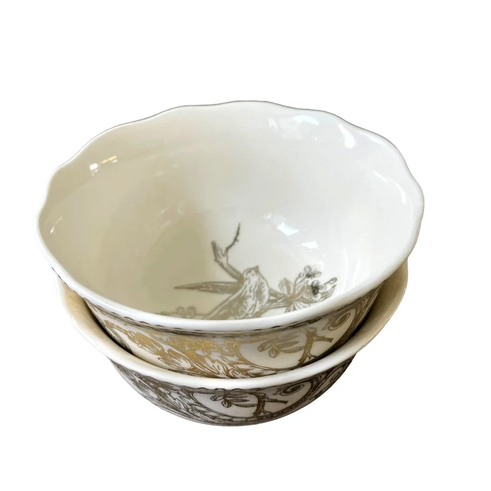 222 Fifth ADELAIDE GOLD Cereal Soup Bowl 5.5in Set of 4 Porcelain New